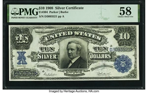 image for: Fr. 304 $10 1908 Silver Certificate PMG Choice About Unc 58....