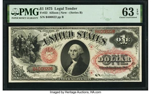 image for: Fr. 22 $1 1875 Legal Tender PMG Choice Uncirculated 63 EPQ....