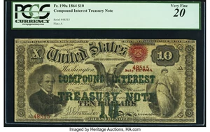 image for: Fr. 190a $10 1864 Compound Interest Treasury Note PCGS Very Fine 20....