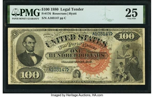 image for: Fr. 176 $100 1880 Legal Tender PMG Very Fine 25....
