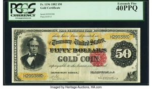 image for: Fr. 1196 $50 1882 Gold Certificate PCGS Extremely Fine 40PPQ....