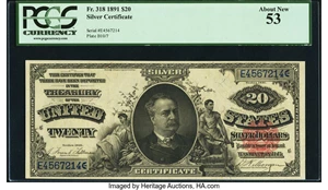 image for: Fr. 318 $20 1891 Silver Certificate PCGS About New 53....