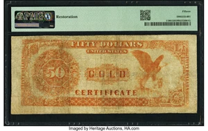 image for: Fr. 1190 $50 1882 Gold Certificate PMG Choice Fine 15....