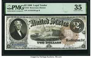 image for: Fr. 54 $2 1880 Legal Tender PMG Choice Very Fine 35....