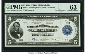 image for: Fr. 783 $5 1918 Federal Reserve Bank Note PMG Choice Uncirculated 63....