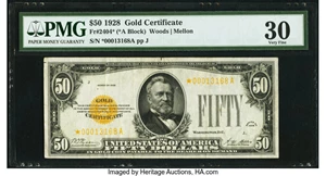 image for: Fr. 2404* $50 1928 Gold Certificate Star. PMG Very Fine 30....