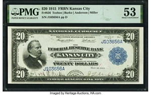 image for: Fr. 826 $20 1915 Federal Reserve Bank Note PMG About Uncirculated 53....