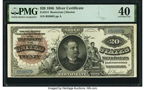 image for: Fr. 314 $20 1886 Silver Certificate PMG Extremely Fine 40....