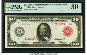 image for: Fr. 1020b $50 1914 Red Seal Federal Reserve Note PMG Very Fine 30....