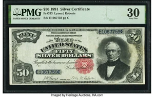 image for: Fr. 333 $50 1891 Silver Certificate PMG Very Fine 30....