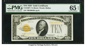 image for: Fr. 2400* $10 1928 Gold Certificate Star. PMG Gem Uncirculated 65 EPQ....