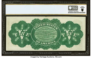 image for: Fr. 63b $5 1863 Legal Tender PCGS Banknote Superb Gem Unc 67 PPQ....