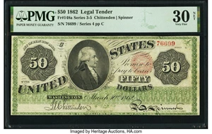 image for: Fr. 148a $50 1862 Legal Tender PMG Very Fine 30 Net....