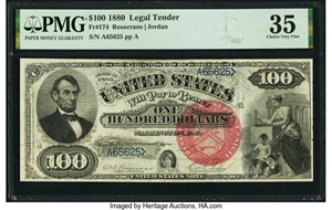 image for: Fr. 174 $100 1880 Legal Tender PMG Choice Very Fine 35....