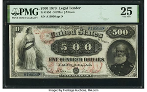 image for: Fr. 185d $500 1878 Legal Tender PMG Very Fine 25....