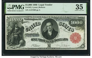 image for: Fr. 187j $1,000 1880 Legal Tender PMG Choice Very Fine 35....