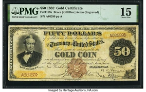 image for: Fr. 1189a $50 1882 Gold Certificate PMG Choice Fine 15....