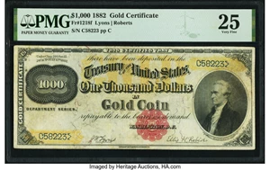 image for: Fr. 1218f $1,000 1882 Gold Certificate PCGS Very Fine 25....