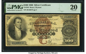 image for: Fr. 340 $100 1880 Silver Certificate PMG Very Fine 20....