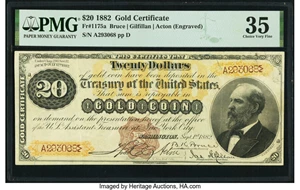 image for: Fr. 1175a $20 1882 Gold Certificate PMG Choice Very Fine 35....
