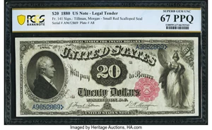 image for: Fr. 141 $20 1880 Legal Tender PCGS Banknote Superb Gem Unc 67PPQ....