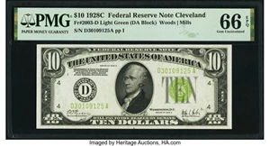 image for: Fr. 2003-D $10 1928C Federal Reserve Note. PMG Gem Uncirculated 66 EPQ....