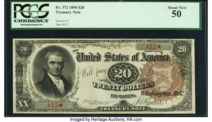 image for: Low Serial Number A12 Fr. 372 $20 1890 Treasury Note PCGS About New 50....