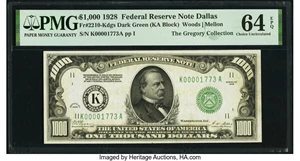 image for: Fr. 2210-K $1,000 1928 Federal Reserve Note. PMG Choice Uncirculated 64 EPQ....