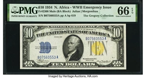 image for: Fr. 2308 $10 1934 Mule North Africa Silver Certificate. PMG Gem Uncirculated 66 EPQ....