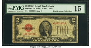 image for: Fr. 1503* $2 1928B Legal Tender Star Note. PMG Choice Fine 15....
