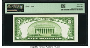 image for: Fr. 1954-F $5 1928D Federal Reserve Note. PMG Choice About Unc 58....