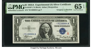 image for: Fr. 1610* $1 1935A Experimental S Silver Certificate Star. PMG Gem Uncirculated 65 EPQ....