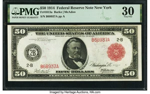 image for: Fr. 1013a $50 1914 Red Seal Federal Reserve Note PMG Very Fine 30....