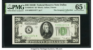 image for: Fr. 2056-K* $20 1934B Federal Reserve Star Note. PMG Gem Uncirculated 65 EPQ....