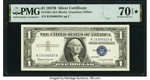 image for: Fr. 1621 $1 1957B Silver Certificate. PMG Gem Uncirculated 70 EPQ*....