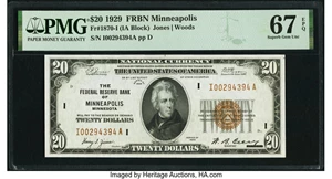 image for: Fr. 1870-I $20 1929 Federal Reserve Bank Note. PMG Superb Gem Unc 67 EPQ....