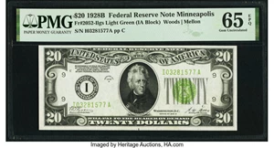 image for: Fr. 2052-I $20 1928B Light Green Seal Federal Reserve Note. PMG Gem Uncirculated 65 EPQ....