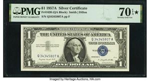 image for: Fr. 1620 $1 1957A Silver Certificate. PMG Gem Uncirculated 70 EPQ*....