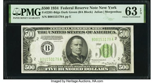 image for: Fr. 2201-B $500 1934 Federal Reserve Note. PMG Choice Uncirculated 63 EPQ....