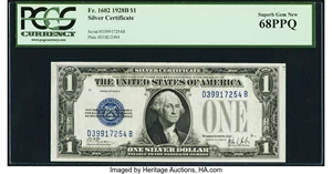 image for: Fr. 1602 $1 1928B Silver Certificate. PCGS Superb Gem New 68PPQ....