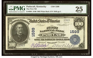 image for: Paducah, KY - $100 1902 Plain Back Fr. 699 The First National Bank Ch. # 1599 PMG Very Fine 25....