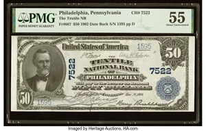 image for: Philadelphia, PA - $50 1902 Date Back Fr. 667 The Textile National Bank Ch. # 7522 PMG About Uncirculated 55....