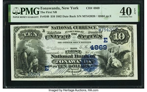 image for: Tonawanda, NY - $10 1882 Date Back Fr. 540 The First National Bank Ch. # (E)4869 PMG Extremely Fine 40 EPQ....