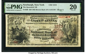 image for: Newburgh, NY - $50 1882 Brown Back Fr. 509 The Quassaick National Bank Ch. # 1213 PMG Very Fine 20....