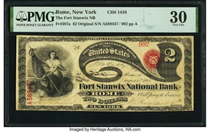 image for: Rome, NY - $2 Original Fr. 387a The Fort Stanwix National Bank Ch. # 1410 PMG Very Fine 30....