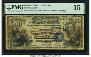 image for: Dayton, OH - $50 1882 Value Back Fr. 586 The Winters National Bank Ch. # (M)2604 PMG Choice Fine 15....