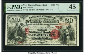 image for: New Haven, CT - $20 1875 Fr. 432 The Yale National Bank Ch. # 796 PMG Choice Extremely Fine 45....