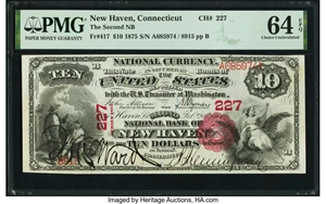 image for: New Haven, CT - $10 1875 Fr. 417 The Second National Bank Ch. # 227 PMG Choice Uncirculated 64 EPQ....