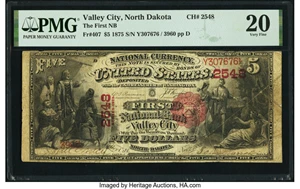 image for: Valley City, ND - $5 1875 Fr. 407 The First National Bank Ch. # 2548 PMG Very Fine 20....