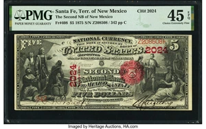 image for: Santa Fe, New Mexico Territory - $5 1875 Fr. 408 The Second National Bank of New Mexico Ch. # 2024 PMG Choice Extremely Fine 4...